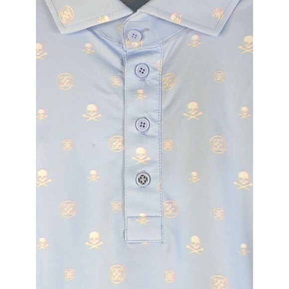 G/FORE Golf Polo Mens S Blue Skulls Crossbones Print Performance Stretch NEW - Picture 1 of 11